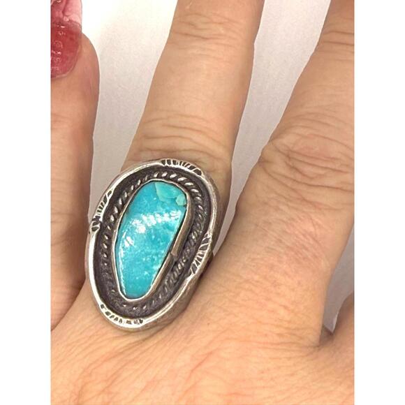 Vintage Morenci Turquoise Ring Size 7 Sterling Silver 925 Collectible Turquoise - Picture 3 of 5